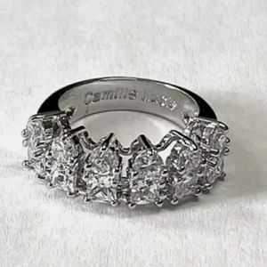 Designer CAMILLE LUCIE Silver Ring w/ Crystals 6.5